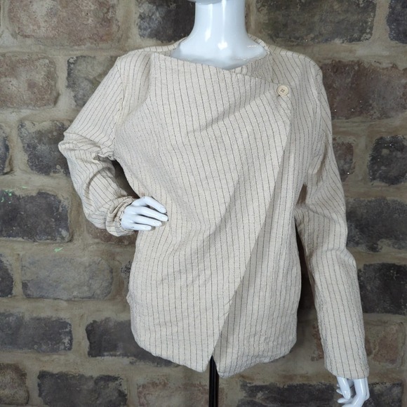 BLANKNYC Striped Lagenlook Jacket Woman's Size Large Linen Blend‎ Button - Picture 1 of 12